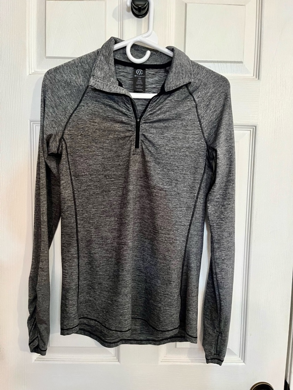Champion Gray Quarter Zip Athletic Top XS Ruched Front Long Sleeve